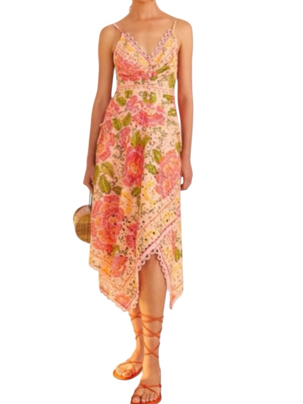 FARM RIO Blooming Floral Embroidered Handkerchief Dress